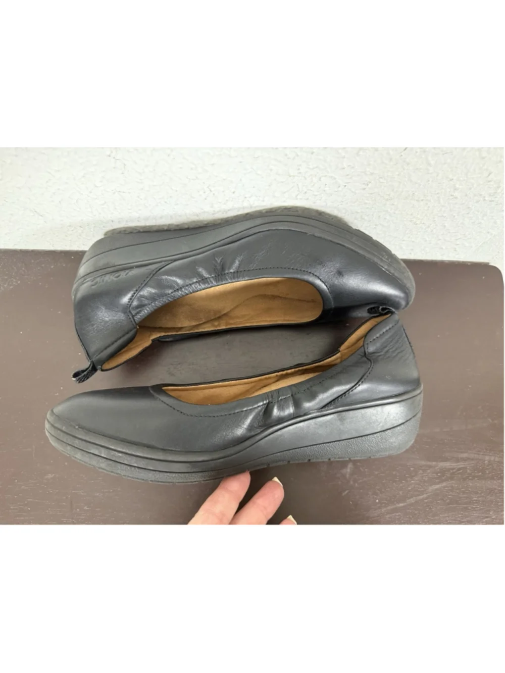 Vionic Jacey Wedge Ballet Shoes Women 8 Black Leather Comfort Slip On Work Chic